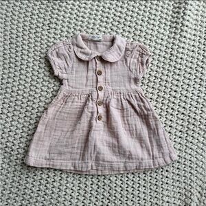 City Mouse Organic Cotton Mauve Collared Button Dress Size 9-12 Months